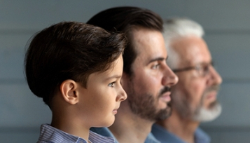 profiles of boy, middle-aged man and old man